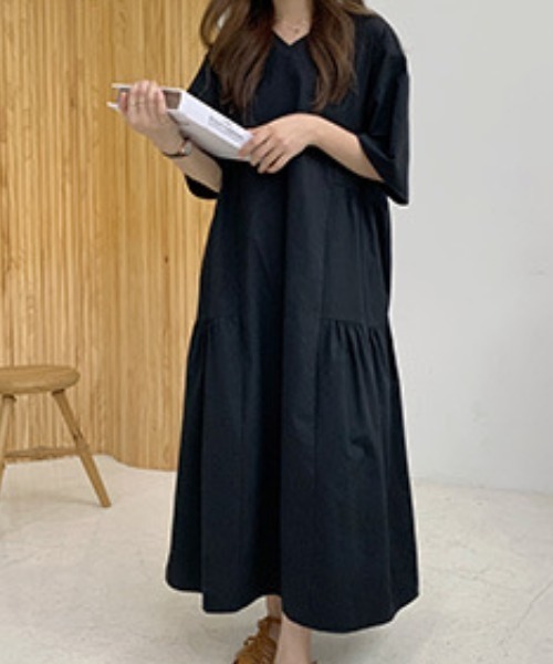 「a lot of love」 7分袖ワンピース FREE ブラック レディース_画像6