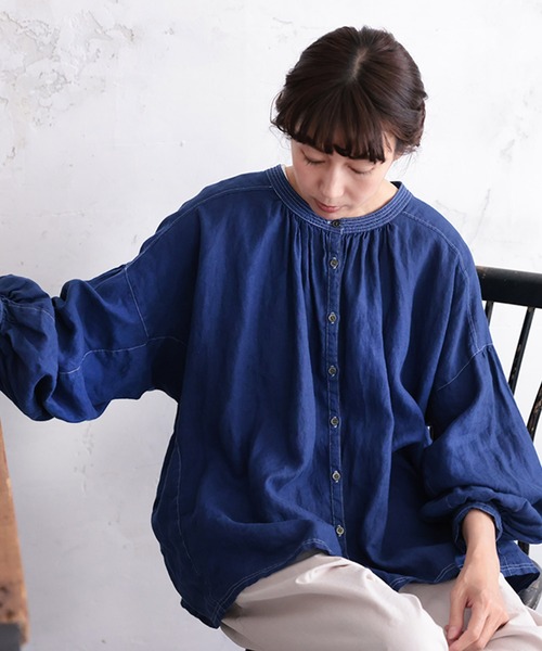 soulberry（ソウルベリー） ブラウス シャツ 青いリネンのブラウス