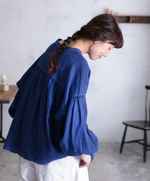 soulberry（ソウルベリー） ブラウス シャツ 青いリネンのブラウス