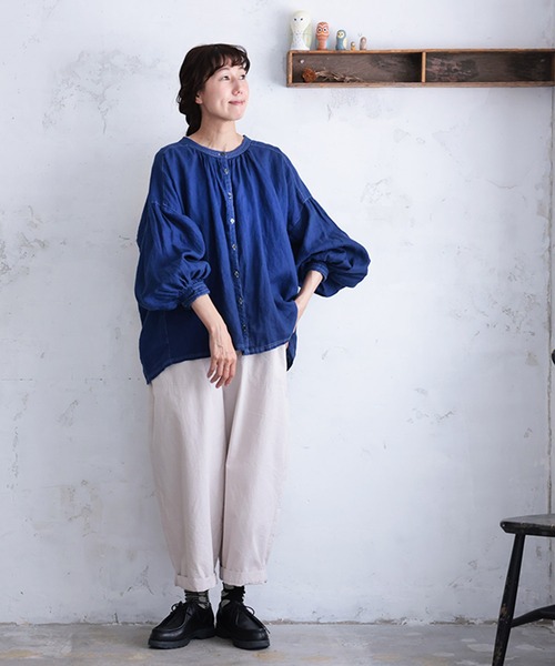 soulberry（ソウルベリー） ブラウス シャツ 青いリネンのブラウス