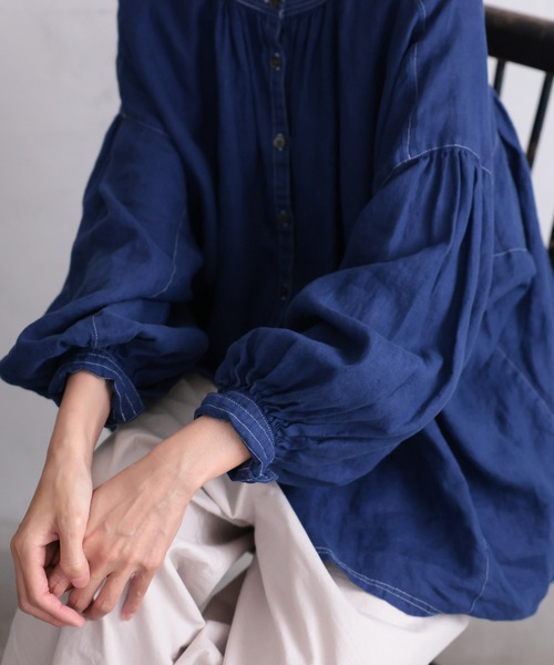 soulberry（ソウルベリー） ブラウス シャツ 青いリネンのブラウス