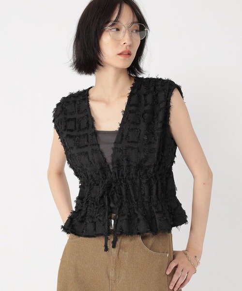 studio CLIP ベスト ジレ 「daily CLIP」フリンジジャガードベスト