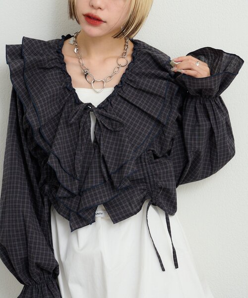 w closet（ダブルクローゼット） ブラウス シャツ チェックフリル