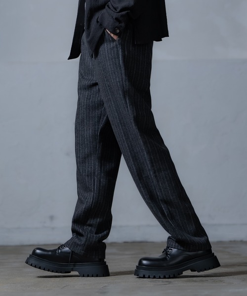 ワイドパンツ スラックス リラックスストレートフィット ストライプ