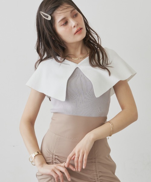 「VIOLETTA」 半袖ニット FREE グレイッシュベージュ レディース_画像2