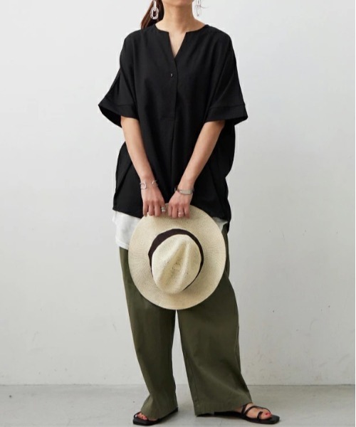 「and it_」 半袖ブラウス M-L ブラック レディース_画像3
