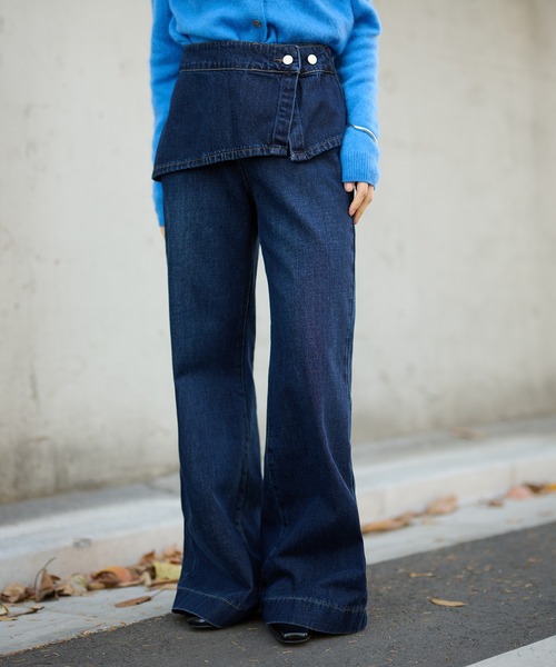 ジーンズ デニム デニムパンツ skirt layered flare denim pants 