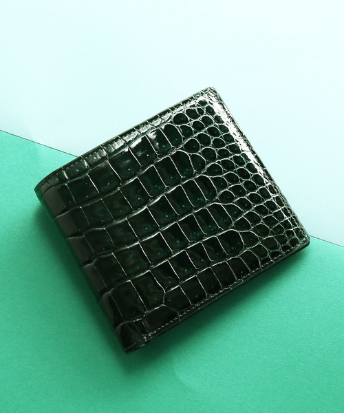 二つ折り財布 財布 スモール クロコダイル 折り財布 メンズの画像