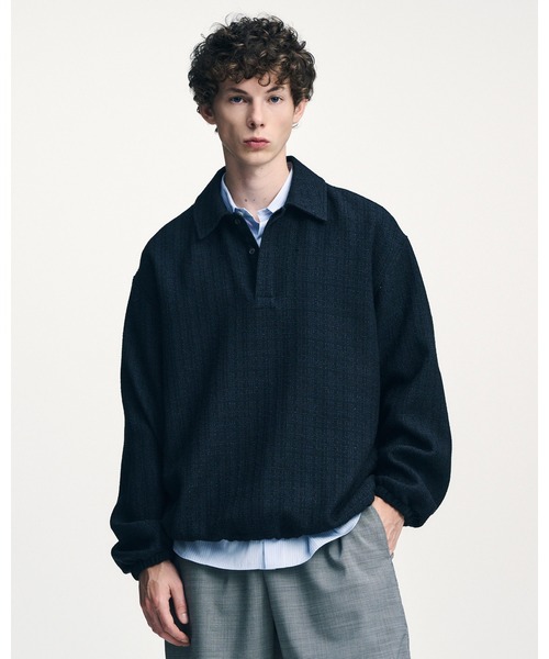 【未使用タグ付】 SOPHNET. ソフネット ワイド　ポロシャツ　黒　XL SOPHNET.（ソフネット） ポロシャツ SAXONY WOOL CHECK POLO SHIRT