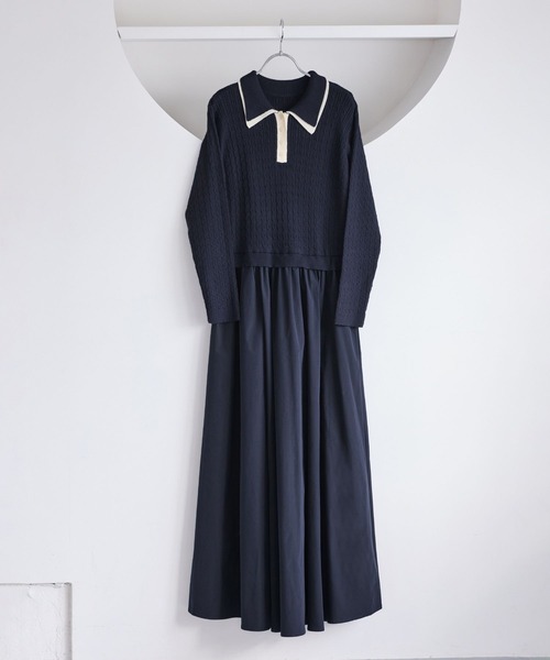 VIS（ビス） ワンピース ダブルカラーポロニットドッキングワンピース