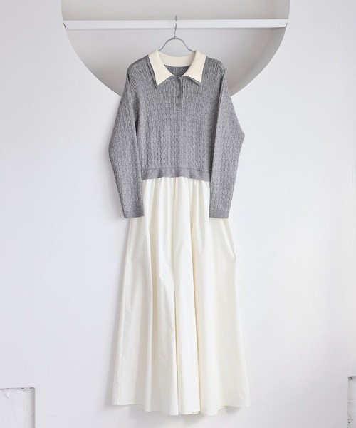 VIS（ビス） ワンピース ダブルカラーポロニットドッキングワンピース