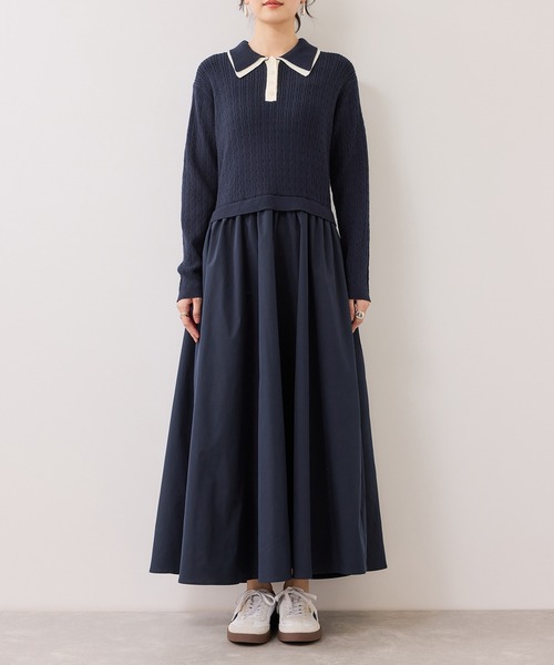VIS（ビス） ワンピース ダブルカラーポロニットドッキングワンピース