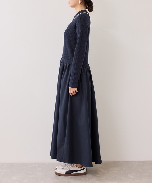 VIS（ビス） ワンピース ダブルカラーポロニットドッキングワンピース