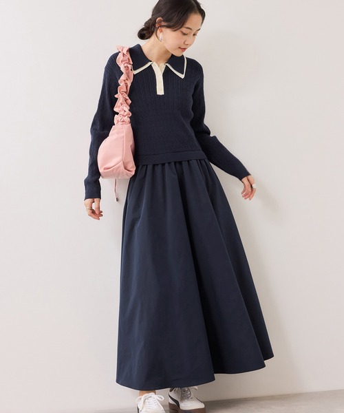 VIS（ビス） ワンピース ダブルカラーポロニットドッキングワンピース