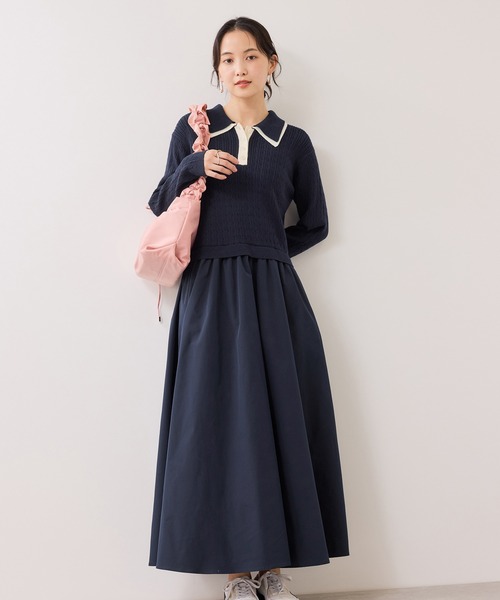 VIS（ビス） ワンピース ダブルカラーポロニットドッキングワンピース