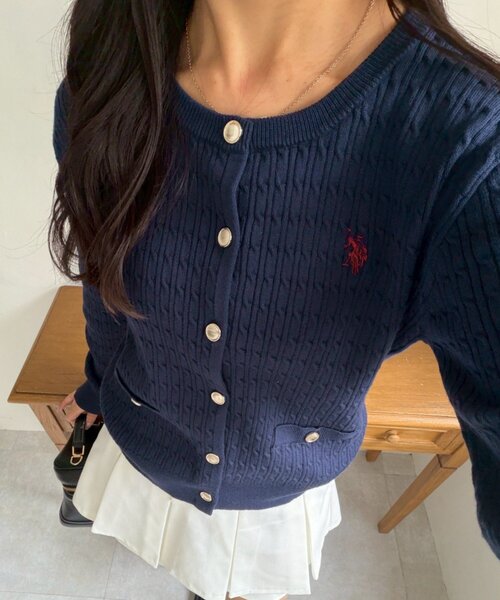 美品✨45R USフロートケーブルのカシュクール　カーディガン　ケーブルニット U.S. POLO ASSN.（ユーエスポロアッスン） ニット セーター ×RMAF