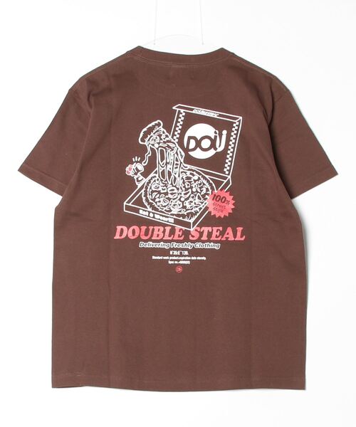 「DOUBLE STEAL」 半袖Tシャツ MEDIUM ダークブラウン メンズ_画像2