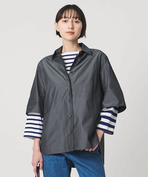 ユナイテッド　アローズ チェック　半袖トップス シャツ　ブラウス　ペプラム UNITED ARROWS（ユナイテッドアローズ） ブラウス シャツ 半袖 デニム