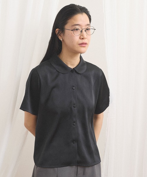 fig London（フィグロンドン） ブラウス シャツ 半袖 _pure satin