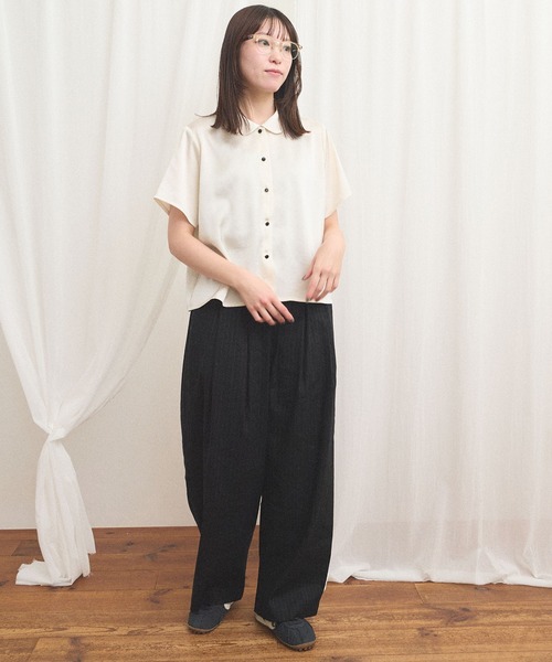 fig London（フィグロンドン） ブラウス シャツ 半袖 _pure satin