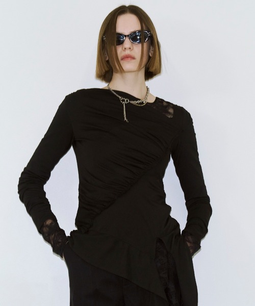 JOSE MOON（ジョゼムーン） tシャツ GATHER SLOPE TOPS/ギャザー