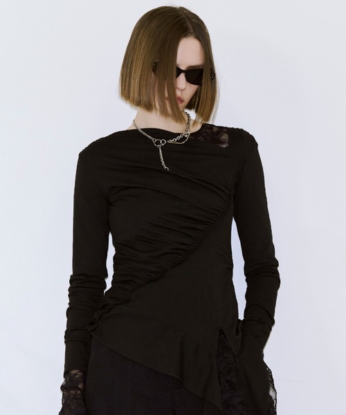 JOSE MOON（ジョゼムーン） tシャツ GATHER SLOPE TOPS/ギャザー
