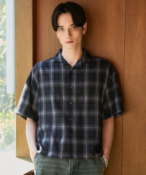 LUENNA シャツ 「LUENNA」Open Collar Short Sleeve Check Shirt