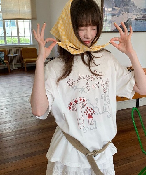 GEMEDA tシャツ 半袖 「2026SS新作」ガーリーイラストプリントTシャツ