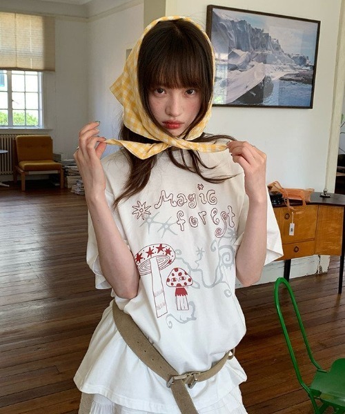 GEMEDA tシャツ 半袖 「2026SS新作」ガーリーイラストプリントTシャツ