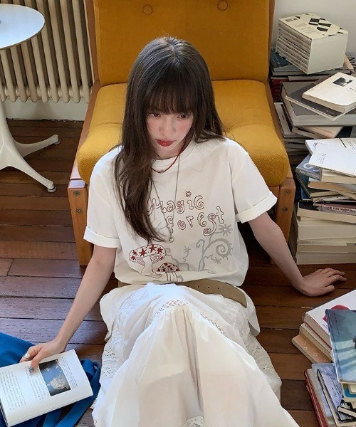 GEMEDA tシャツ 半袖 「2026SS新作」ガーリーイラストプリントTシャツ