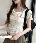 tシャツ 半袖 ドット柄 ドレープネック タイ...の詳細画像2