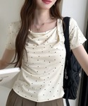 tシャツ 半袖 ドット柄 ドレープネック タイ...の詳細画像3