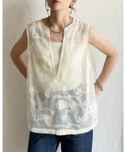 おまとめです。裾レース　Vネック　ベスト　3L　大きいサイズ She's Closet ベスト ジレ 刺繍レースジャガード 深Vネック シアー