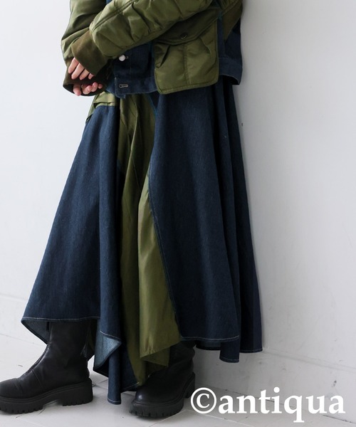 「antiqua」 デニムスカート ONESIZE カーキ レディース_画像3