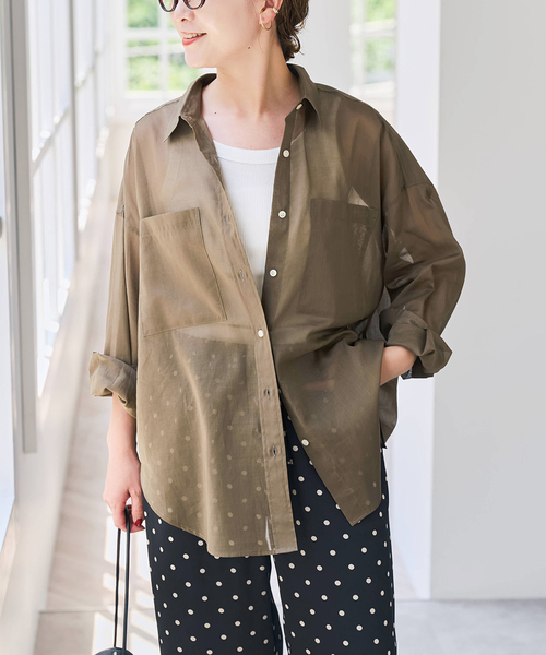 spick&span】ラミーミックススキッパーブラウス ネイビー コン