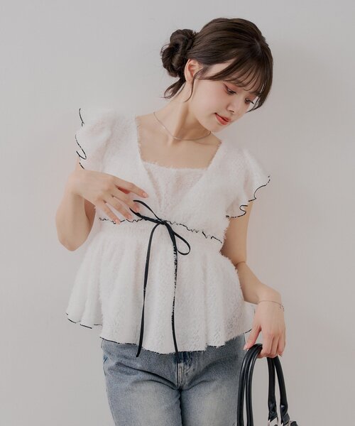 新品未使用　Chico フリンジ配色フリルブラウス Chico（チコ） ブラウス シャツ フリンジ配色フリルブラウス