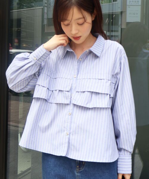 「le.coeur blanc」 長袖シャツ 38 ブルー系その他4 レディース_画像6