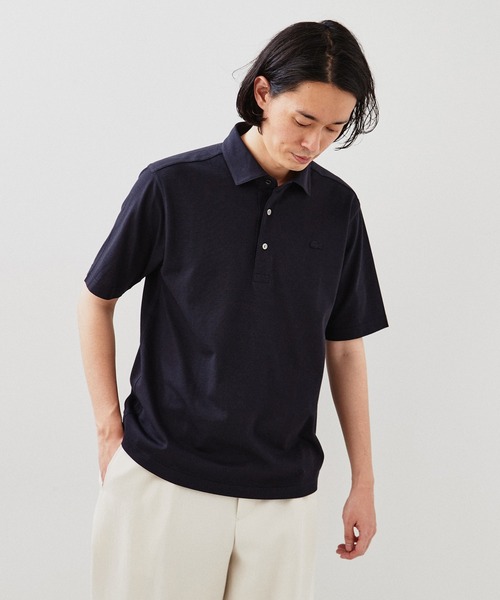 希少 ラコステ フランス製 ロゴ カノコ 鹿の子ポロシャツ 黒 メンズM 状態良 LACOSTE ポロシャツ 【LACOSTE / ラコステ】別注 ニュー カノコ