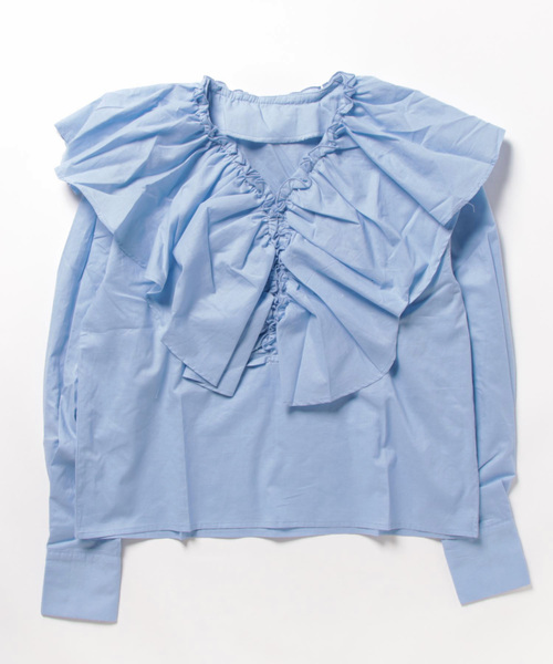 STYLEBLOCK ブラウス シャツ 綿ローンラッフルカラーブラウス