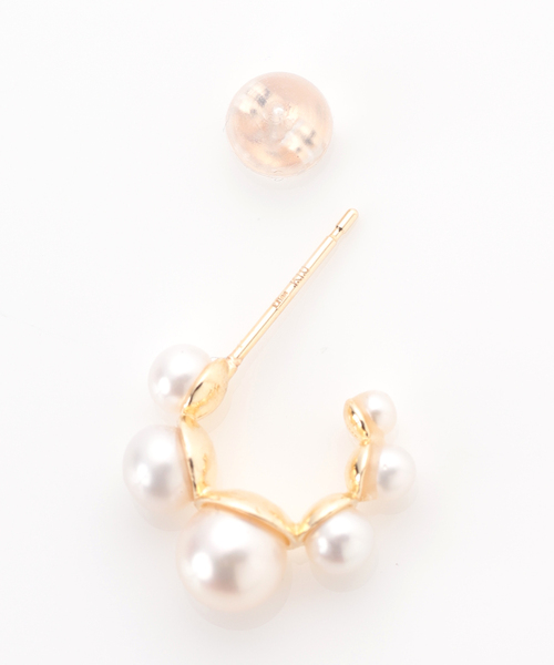 Lilas グラデーションパールスモールフープピアス K10 Lilas ピアス グラデーションパールスモールフープピアス K10（両耳