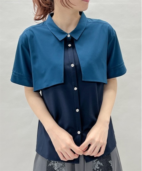 axes femme ブラウス シャツ バイカラーフラシシャツ レディース