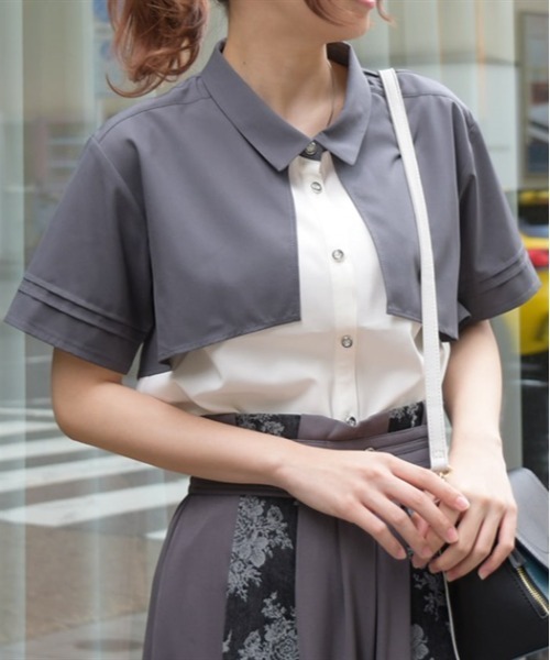 axes femme ブラウス シャツ バイカラーフラシシャツ レディース