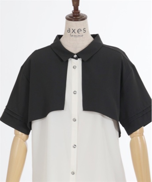 axes femme ブラウス シャツ バイカラーフラシシャツ レディース