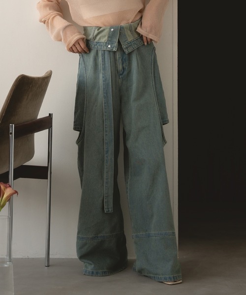 パンツ デニム ジーンズ cut out design wide denim / カットアウト  