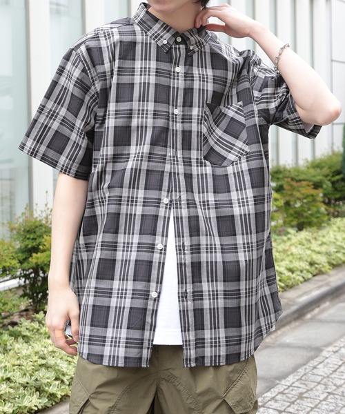 SETUP7 シャツ 「SETUP7」平織チェック ボタンダウン 半袖シャツ