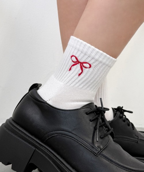 WEGO（ウィゴー） 靴下 WEGO/リボン刺繍アンクルパイルソックス