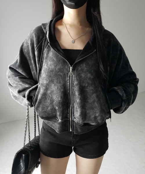 パーカー 「 ２color 」ピグメントヴィンテージショートジップパーカー ／ pigment vintage short zip hoodie レデ