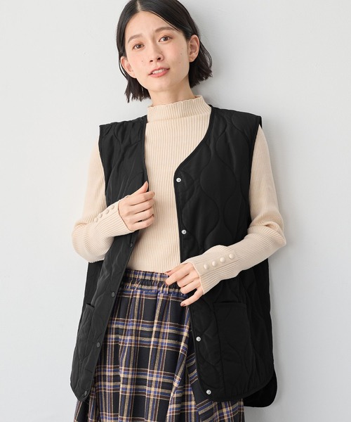 黒 ツイード キルティング　ジレ　ベスト レディース 予約】ツイード×キルティング ドッキングベスト ジレ | hanao select