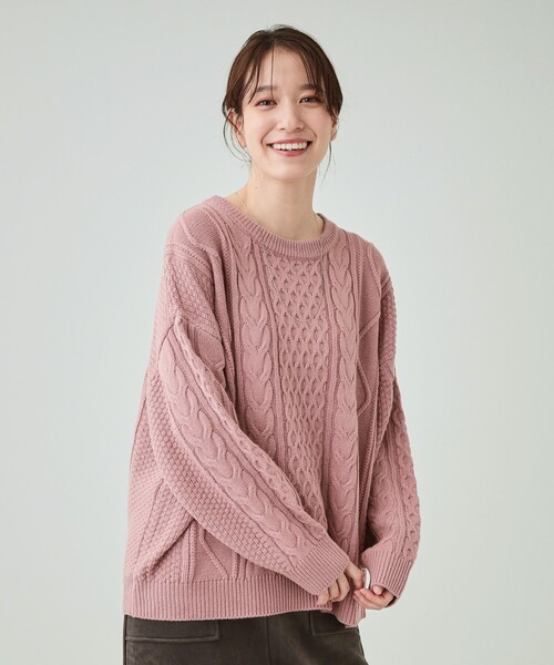 LOEWE ピンク ケーブルニットセーター 長袖 LOEWE ピンク ケーブルニットセーター 長袖買う