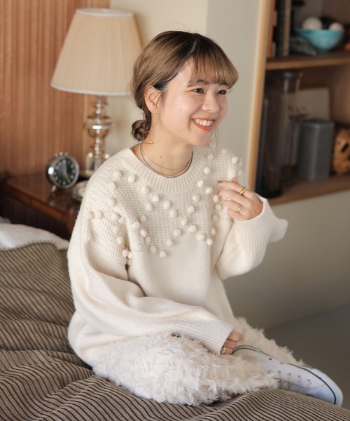 ニット セーター 「my fit CLIP/saito企画」3ゲージポンポンニットプルオーバー レディース studio CLIP ニット セーター 「my fit CLIP/saito企画」3ゲージ